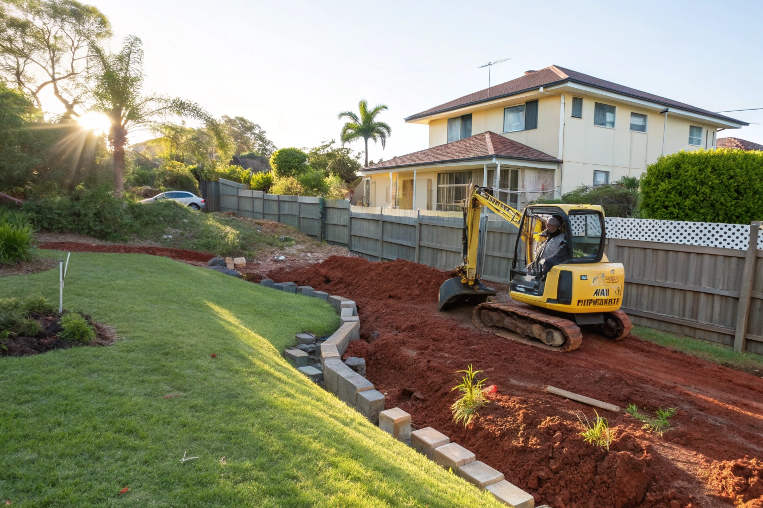Mini excavator completing site excavation on a residential block in Tweed Heads