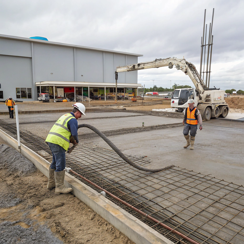 Commercial concrete slab being poured on a commercial building site in Tweed Heads