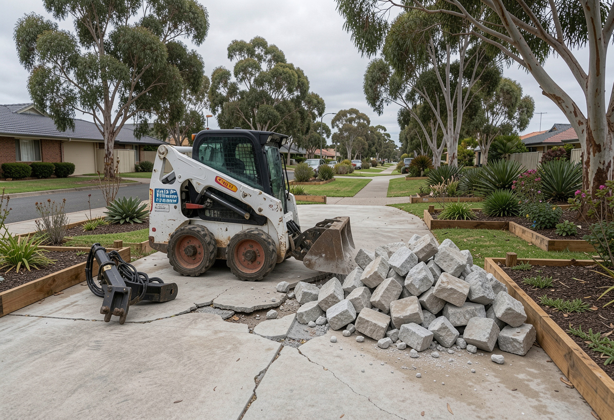 concrete driveway demolition in progress