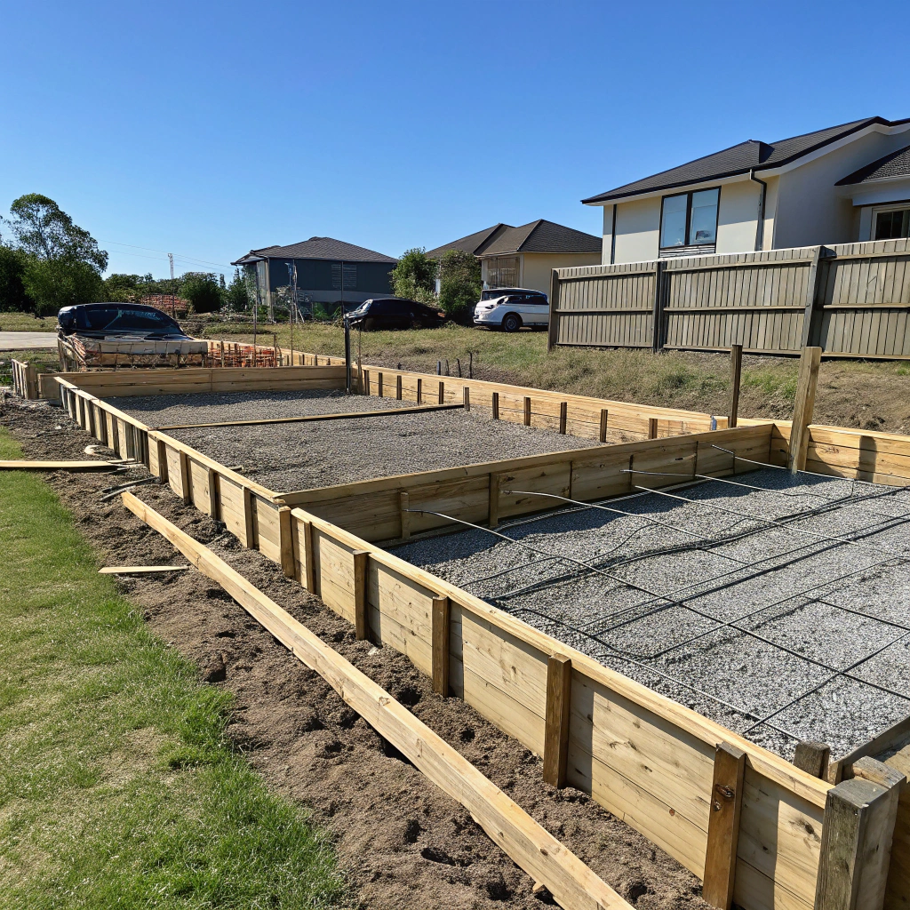 Timber formwork set up for a residential concrete footing pour