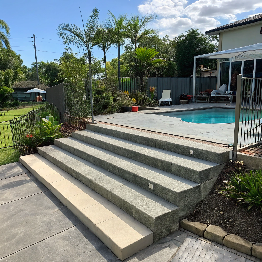 Non-slip concrete steps integrated into a pool surround in Tweed Heads