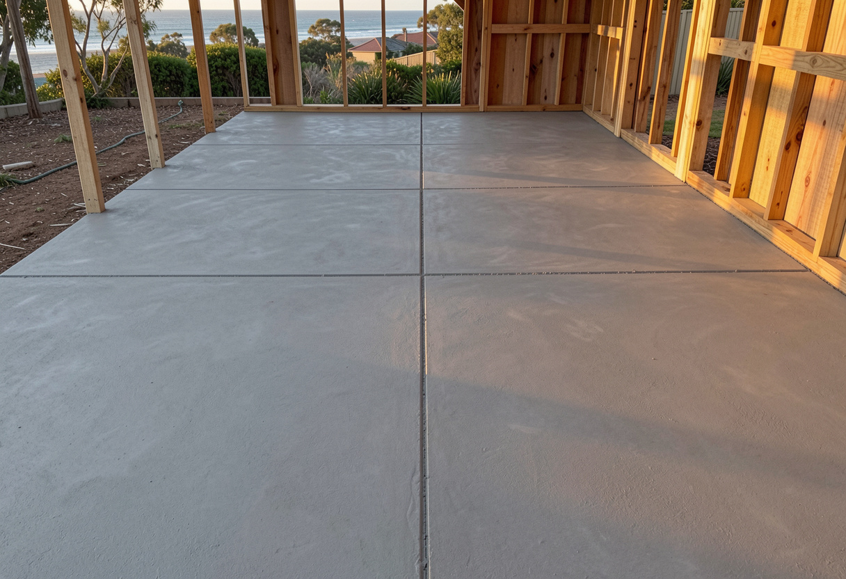 freshly finished concrete slab on a residential block