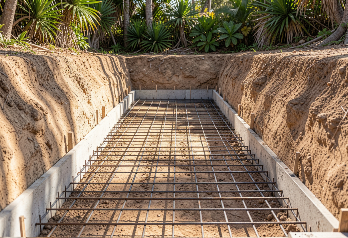 residential concrete foundation excavation trench in coastal subtropical Australia