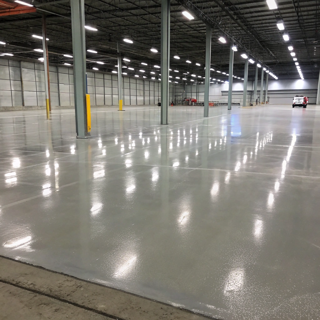 Finished warehouse concrete floor slab inside an industrial building in the Tweed Shire